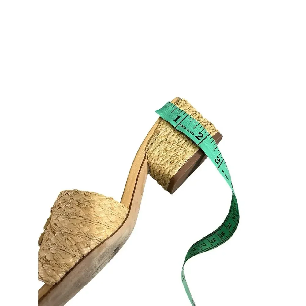 Tory Burch Everly Leather Heel Block Sandal- Raffia Material Size 6M - Picture 10 of 10
